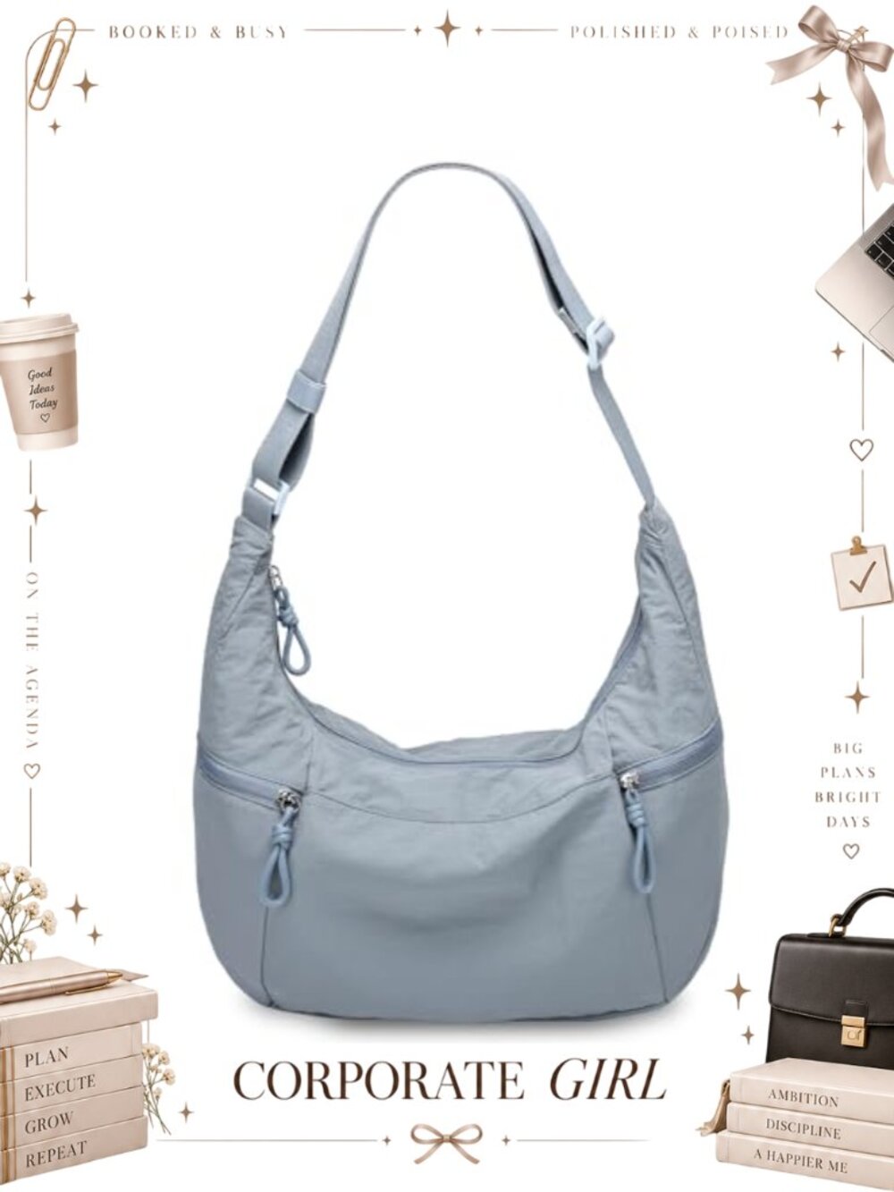 Large Nylon Slouchy Hobo Crossbody Crescent Bag Waterproof Lightweight